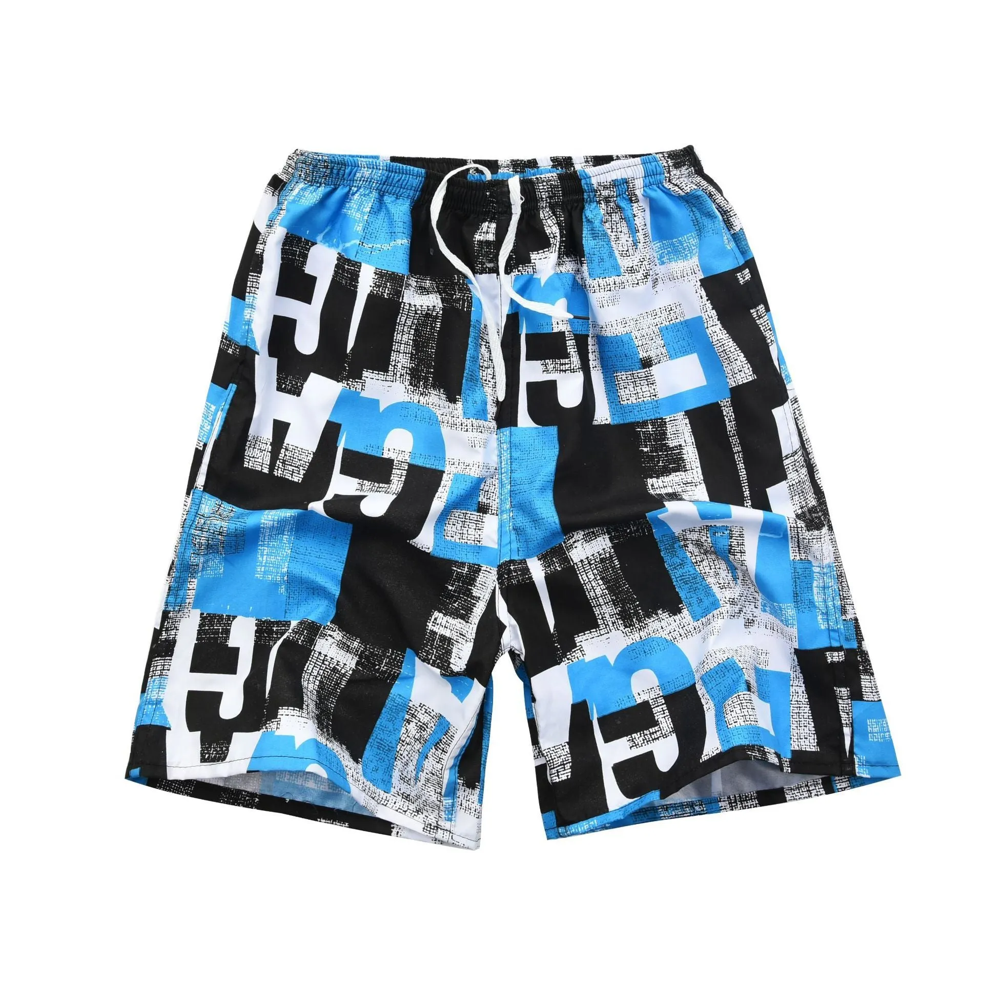 Men's floral printed swimming trunks with five-point design in polyester fabric