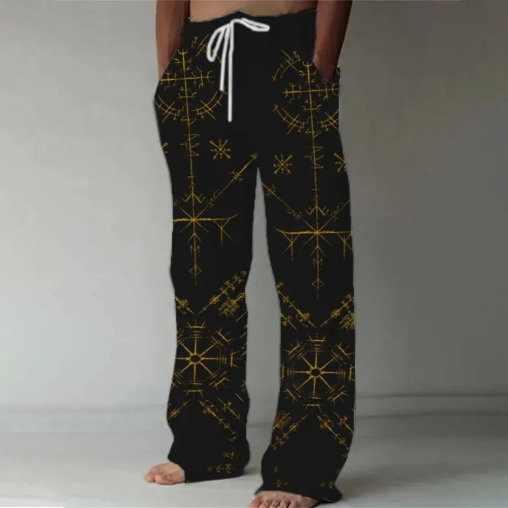 Men's loose casual pocket drawstring sweatpants in linen fabric, solid colour, side view