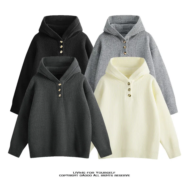 Men's loose fit hooded chenille sweater batwing sleeve pullover in beige, front view