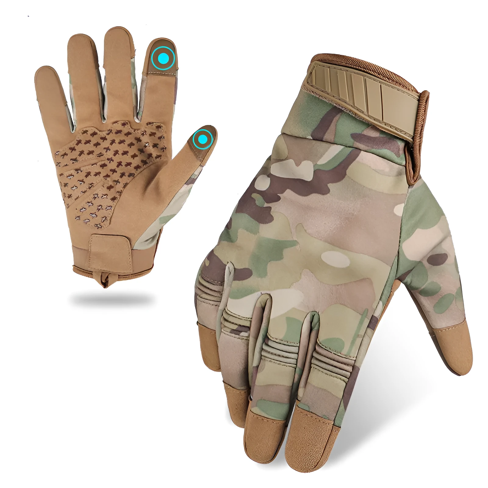 Outdoor multifunctional tactical gloves in A24 Black with touch screen fingertips from front view