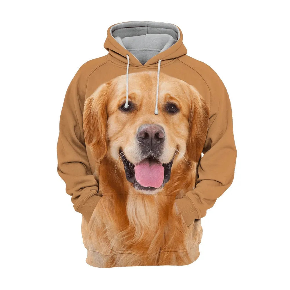 Animal dog 3D printed hoodie pullover in orange and black pattern on a fabric background