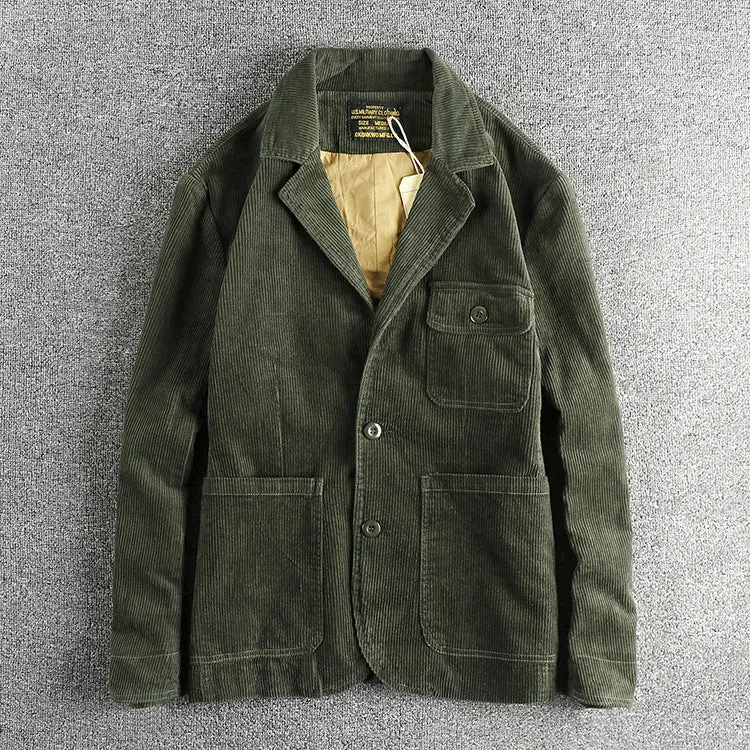 Heavy amekaji retro washed pure cotton corduroy casual jacket for men in brown
