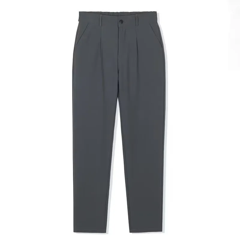 Men's slim fit straight casual trousers in black, brown, dark gray, and khaki cotton blend fabric sizes 28 to 40