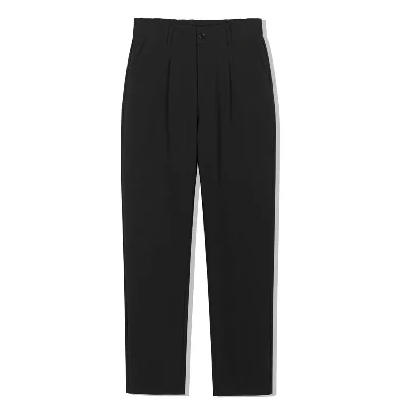 Men's slim fit straight casual trousers in black, brown, dark gray, and khaki cotton blend fabric sizes 28 to 40
