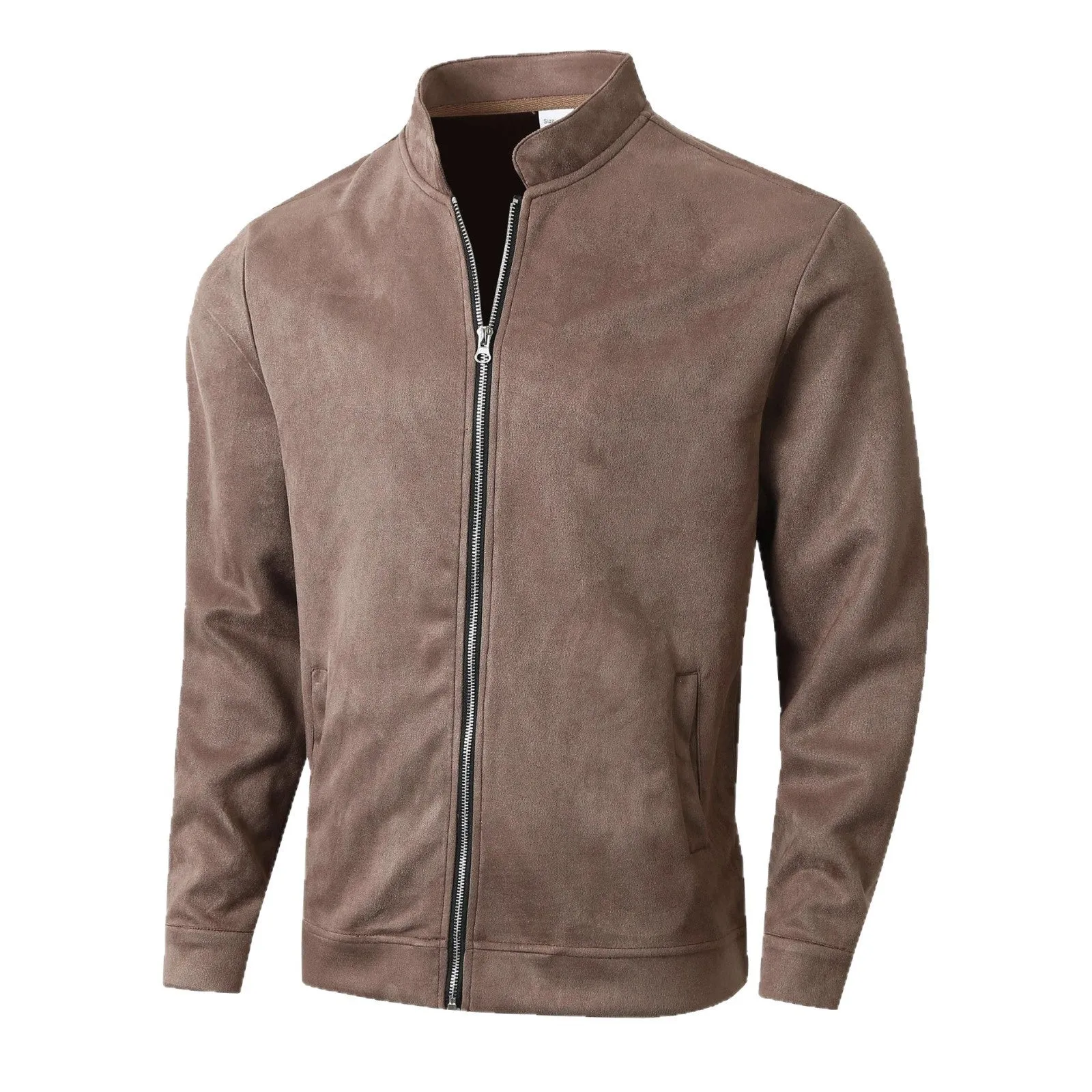 Men's slim fit stand collar jacket solid colour casual winter outerwear front view