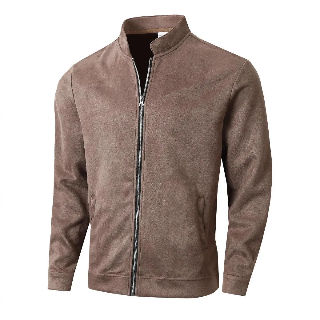 Men's slim fit stand collar jacket solid colour casual winter outerwear front view