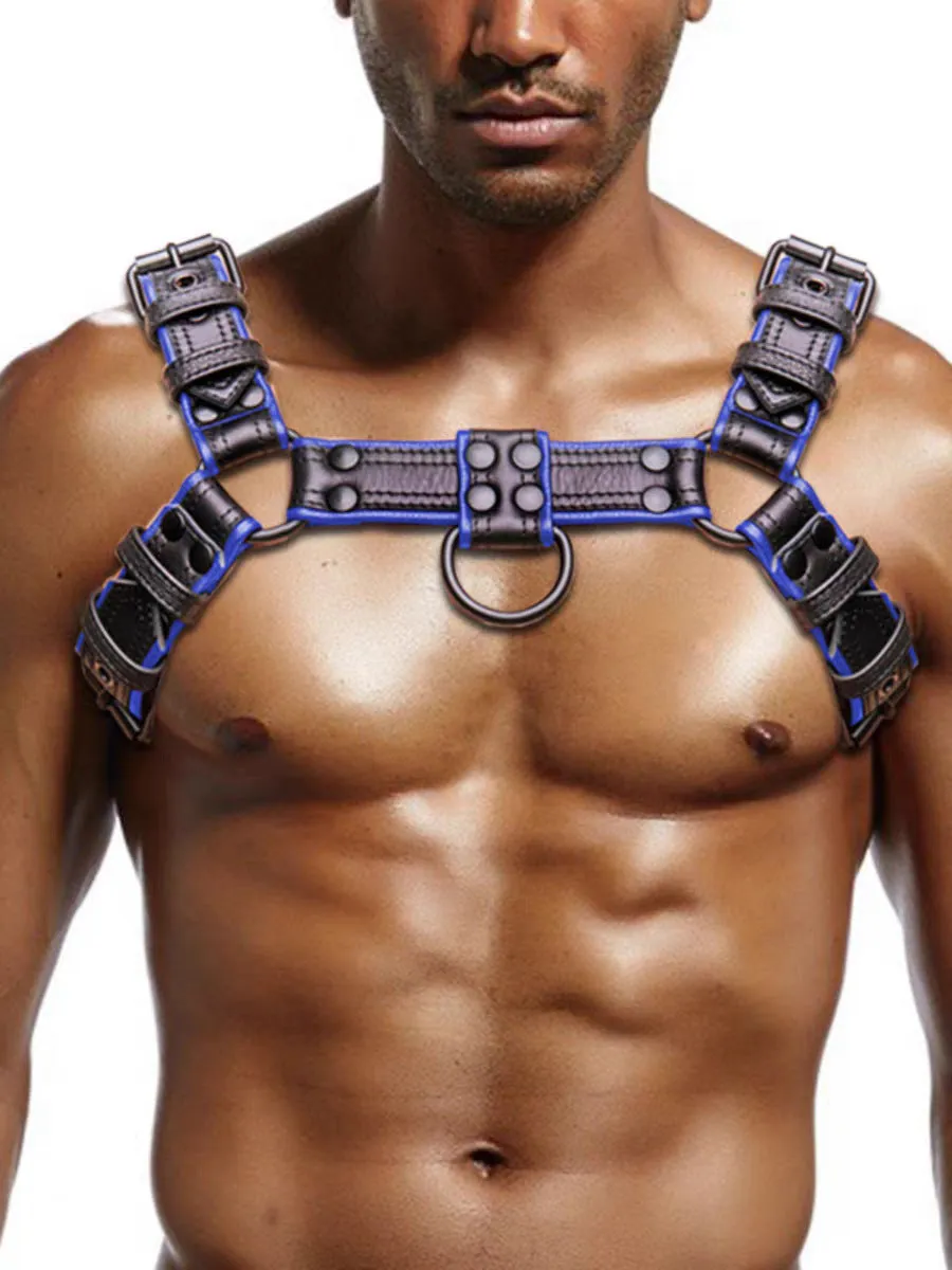 Leather binding prop armband pair for men, black or blue, with adjustable strap
