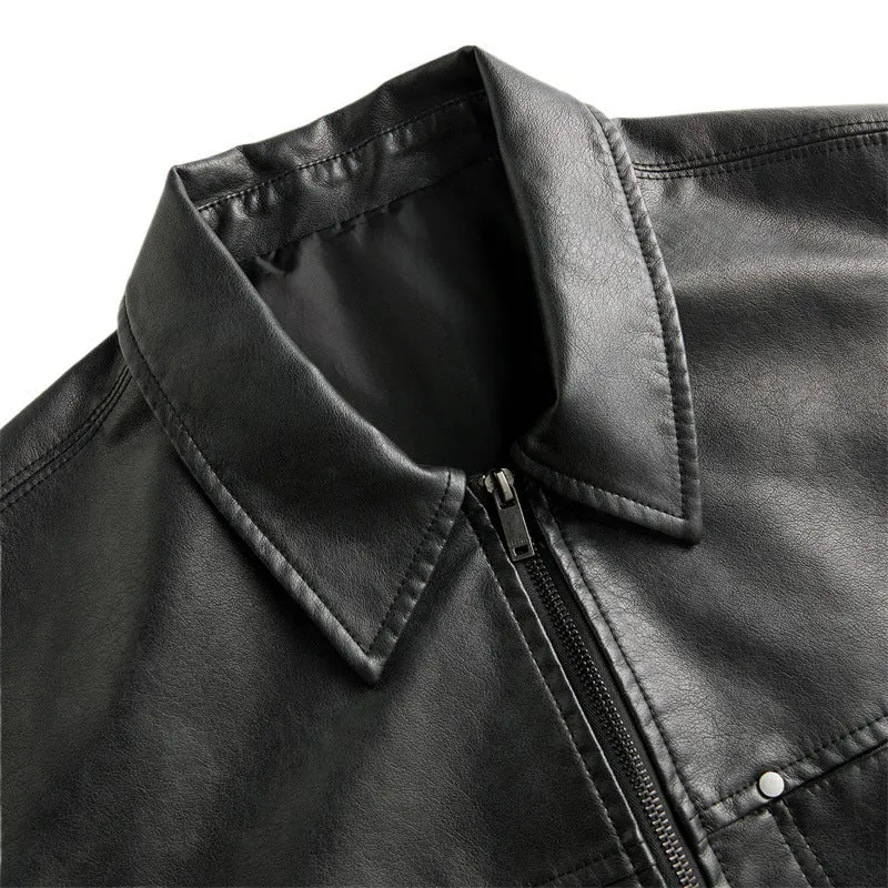 High street faux leather short sleeve jacket for women with princess sleeves, available in black coffee khaki, sizes M to 4XL