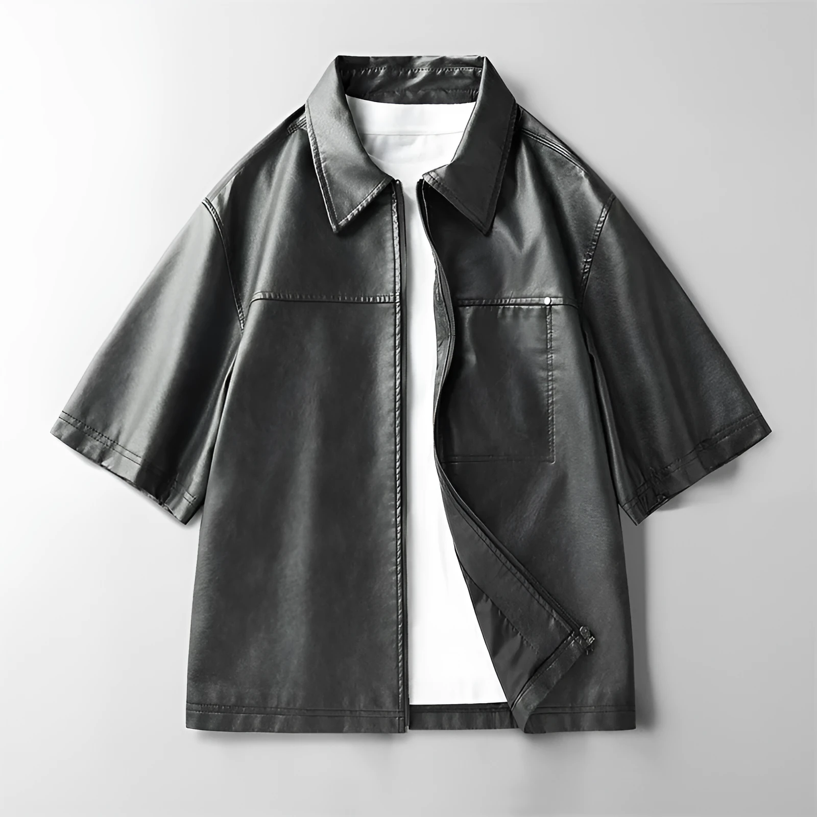 High street faux leather short sleeve jacket for women with princess sleeves, available in black coffee khaki, sizes M to 4XL