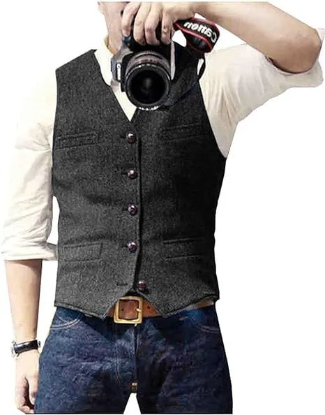 Fashion casual herringbone men's vest in slim fit, five colour options, viscose material