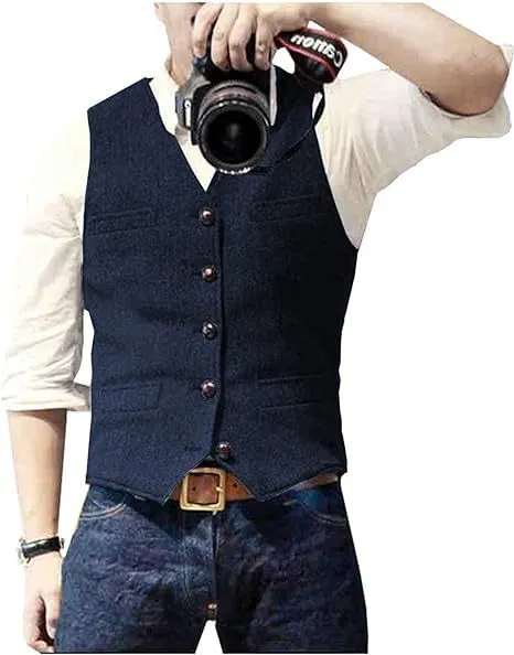 Fashion casual herringbone men's vest in slim fit, five colour options, viscose material