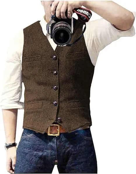 Fashion casual herringbone men's vest in slim fit, five colour options, viscose material