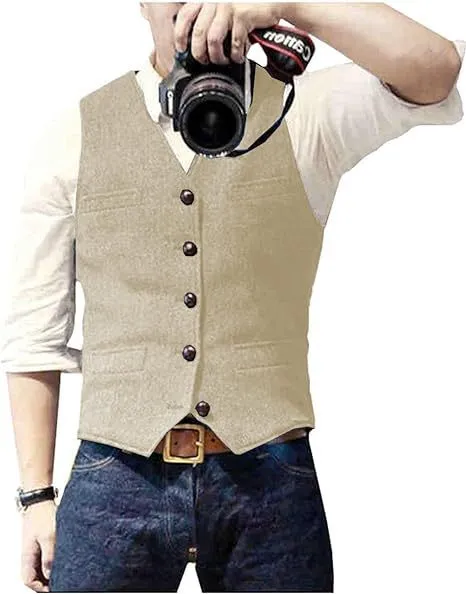 Fashion casual herringbone men's vest in slim fit, five colour options, viscose material