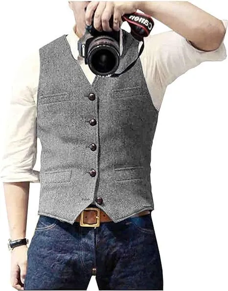 Fashion casual herringbone men's vest in slim fit, five colour options, viscose material
