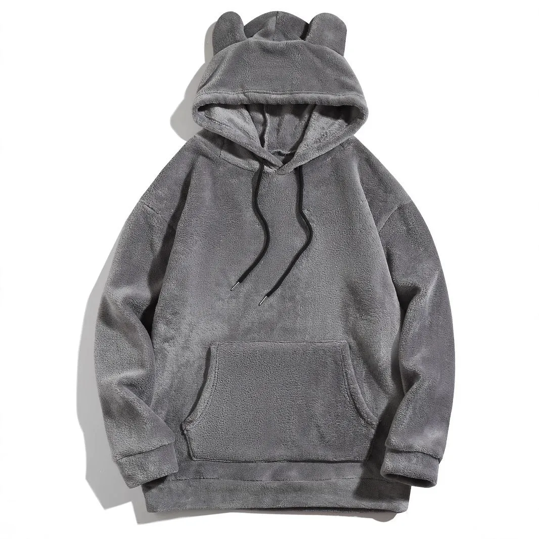 Men's coral fleece pullover jacket in gray with raglan sleeves, loose fit polyester pullover for casual leisure