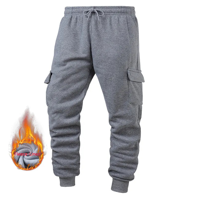 Men's thick warm sweatpants with ankle-tied cuffs, high waist straight-leg design, bamboo fiber fabric, available in five colours