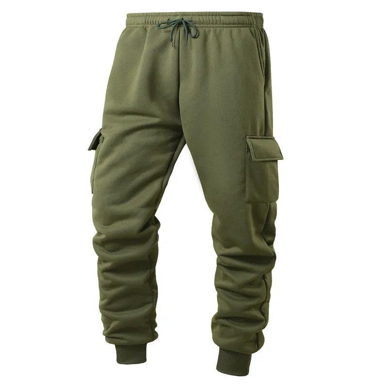Men's thick warm sweatpants with ankle-tied cuffs, high waist straight-leg design, bamboo fiber fabric, available in five colours