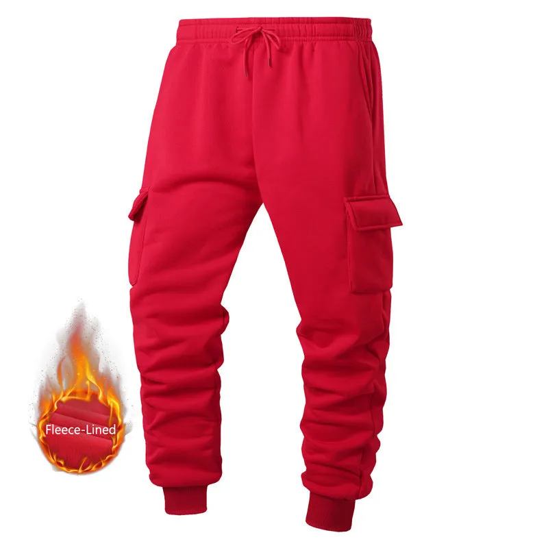 Men's thick warm sweatpants with ankle-tied cuffs, high waist straight-leg design, bamboo fiber fabric, available in five colours