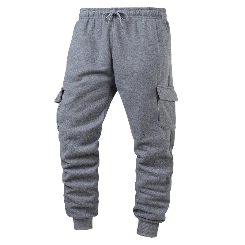Men's thick warm sweatpants with ankle-tied cuffs, high waist straight-leg design, bamboo fiber fabric, available in five colours