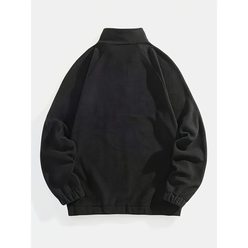 Men's plus size embroidered cardigan sweater in black, 100% polyester fibre, long sleeves, available XL to 6XL