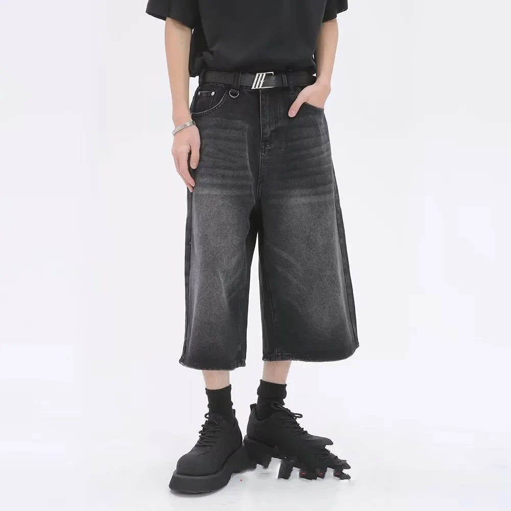Men's distressed straight-leg denim middle pants in retro blue, mid waist, cotton with micro stretch
