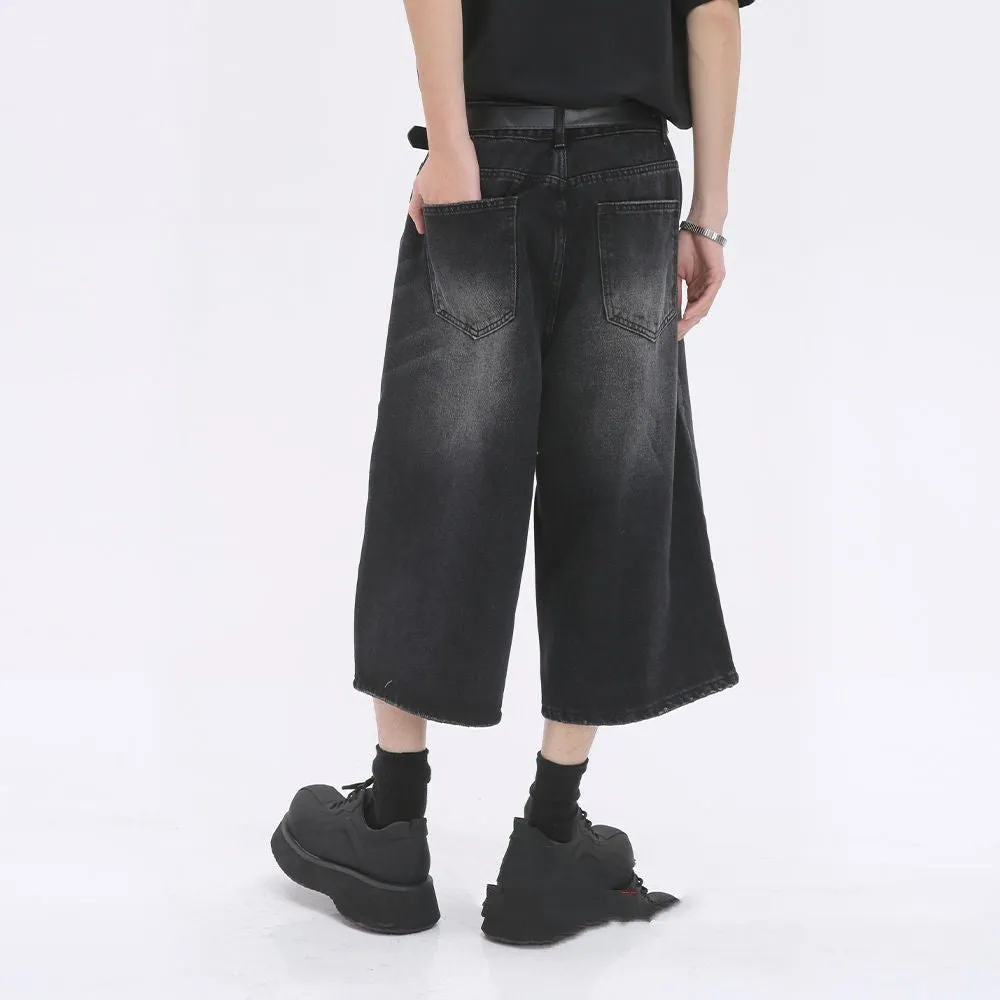 Men's distressed straight-leg denim middle pants in retro blue, mid waist, cotton with micro stretch