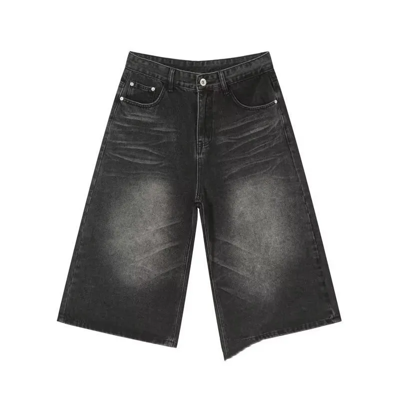 Men's distressed straight-leg denim middle pants in retro blue, mid waist, cotton with micro stretch