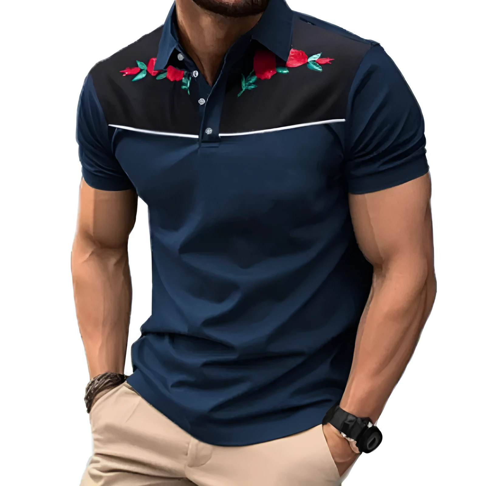 Men's short sleeve mesh polo shirt with zipper decorations in Picture Colour for summer sports wear