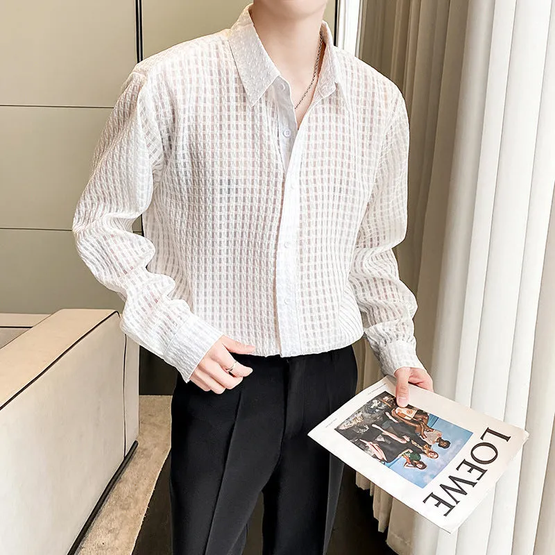 Loose draping inner white plaid shirt, chemical fibre blend, cardigan style, for teenagers