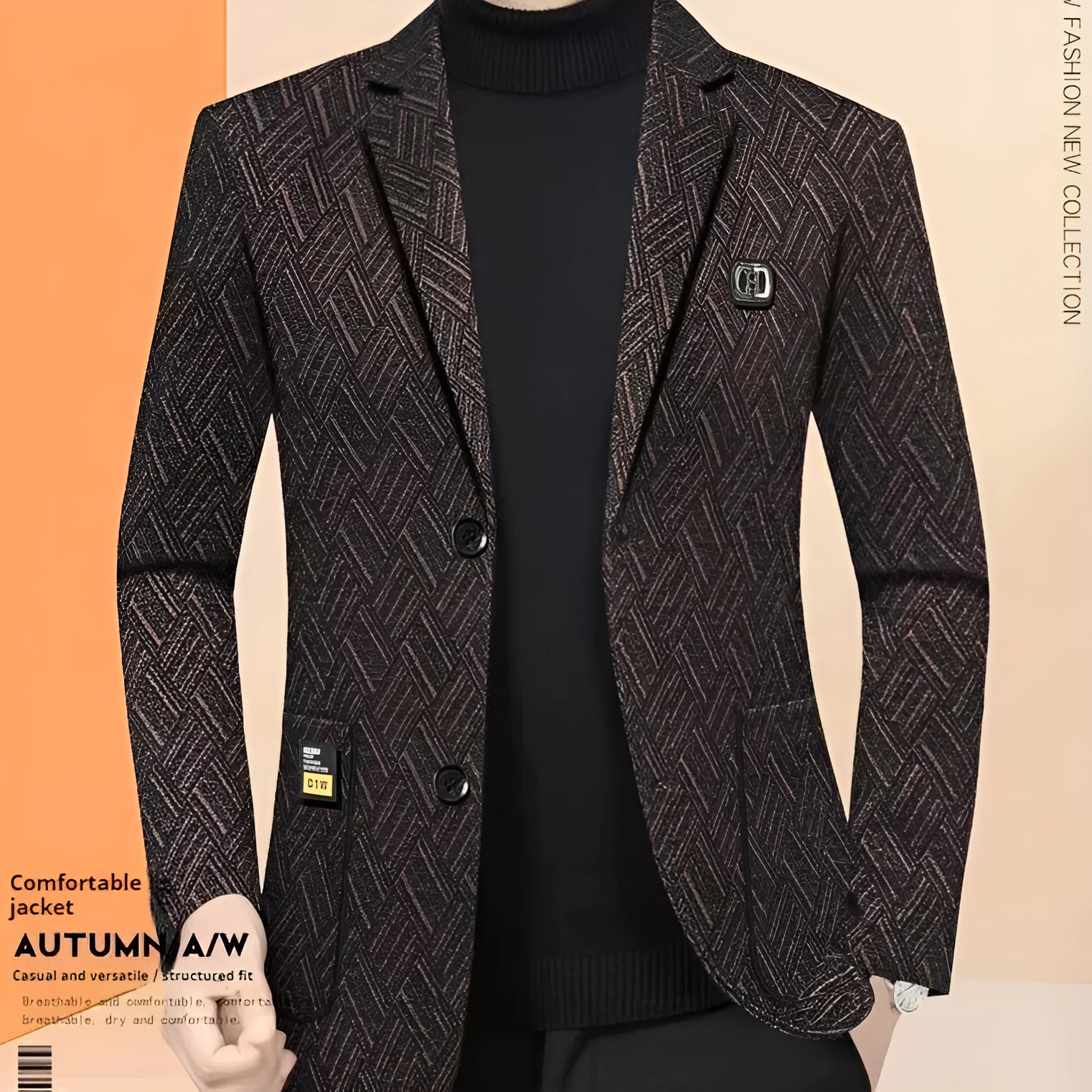Men's plaid casual suit jacket in 816 Red Coffee, regular length, non-ironing polyester blend