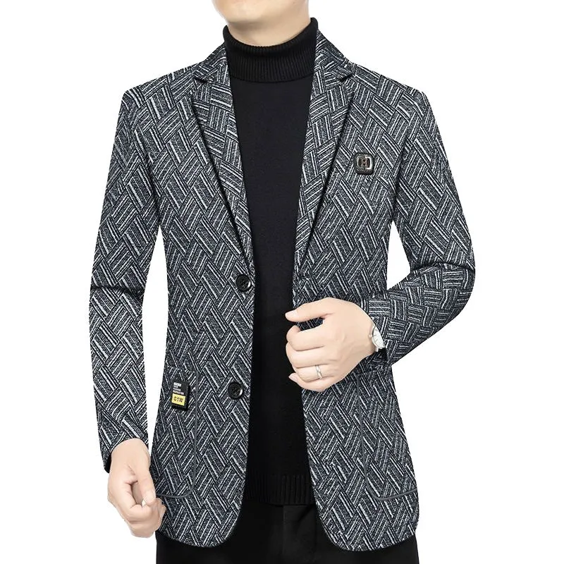 Men's plaid casual suit jacket in 816 Red Coffee, regular length, non-ironing polyester blend