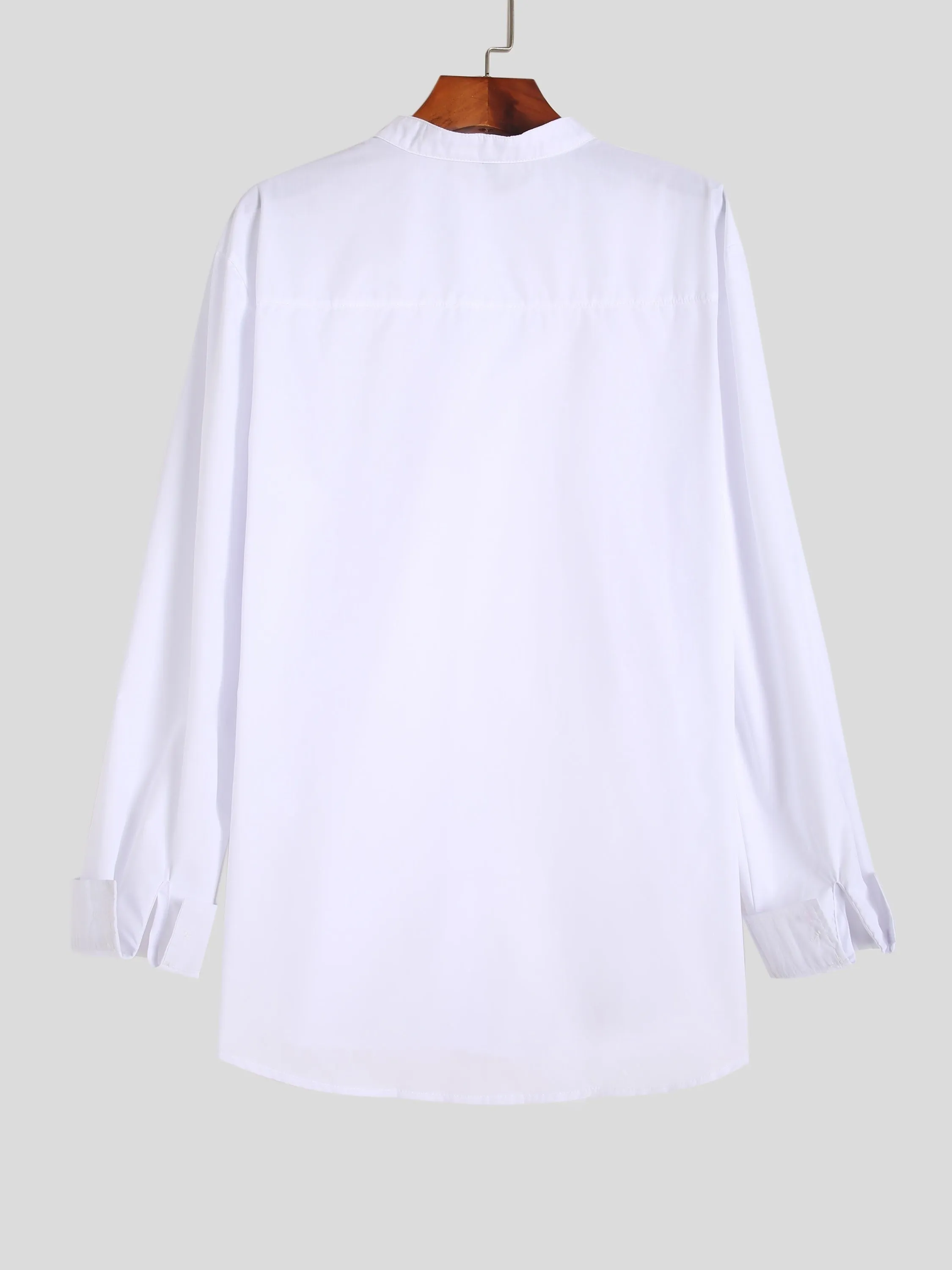 Stand-up collar white shirt for teenage men, long sleeves, slim fit, white colour