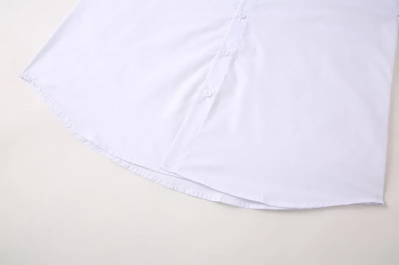 Stand-up collar white shirt for teenage men, long sleeves, slim fit, white colour