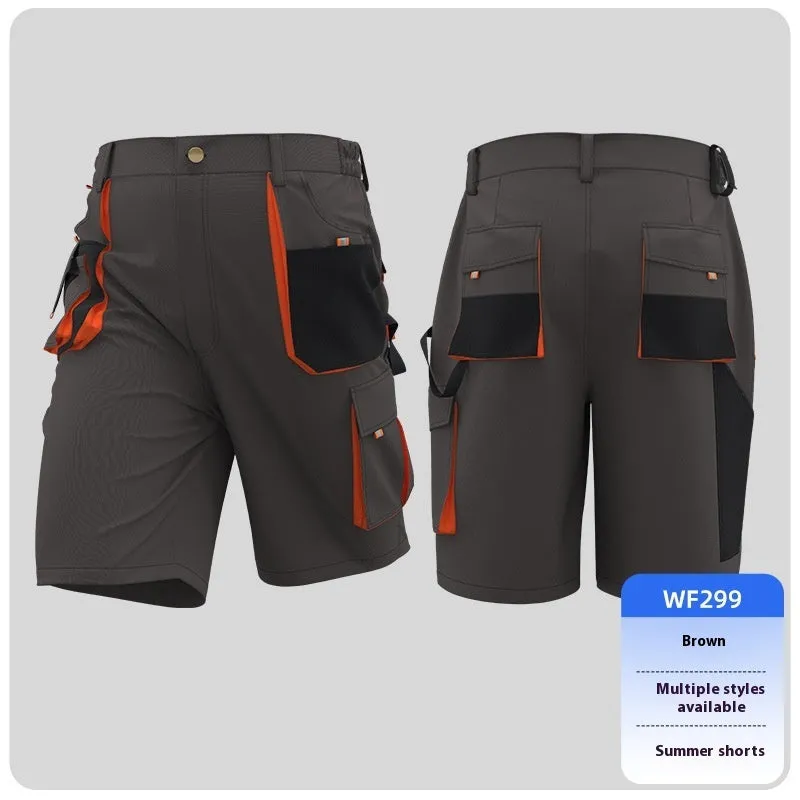 Men's summer casual work shorts in black and red, polyester, moisture wicking, quick dry, sizes S to 3XL