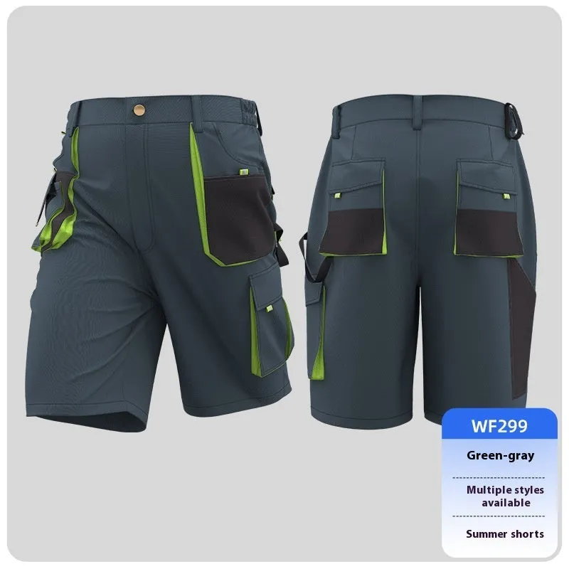 Men's summer casual work shorts in black and red, polyester, moisture wicking, quick dry, sizes S to 3XL