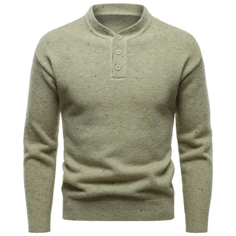 Men's Henry stand collar snowflake dot pattern sweater in black with batwing sleeves and ribbed hem