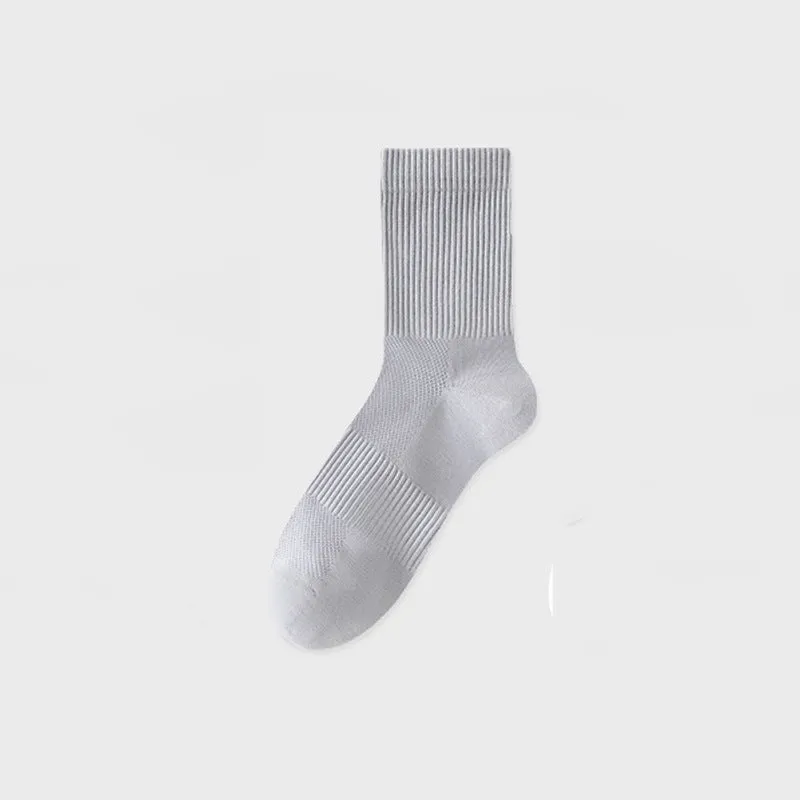 Men's thin mesh breathable white cotton socks with antibacterial middle calf length one size
