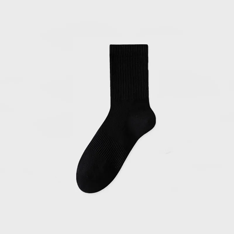Men's thin mesh breathable white cotton socks with antibacterial middle calf length one size