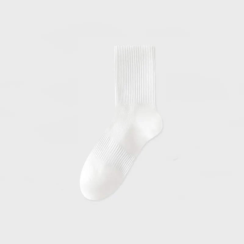 Men's thin mesh breathable white cotton socks with antibacterial middle calf length one size