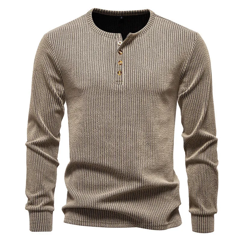 Men's long sleeve slim fit striped sports T-shirt in cotton blend, front view