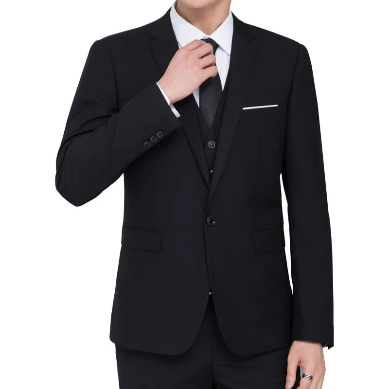 Men's Korean-style solid colour coat with size stick pocket, black, regular length