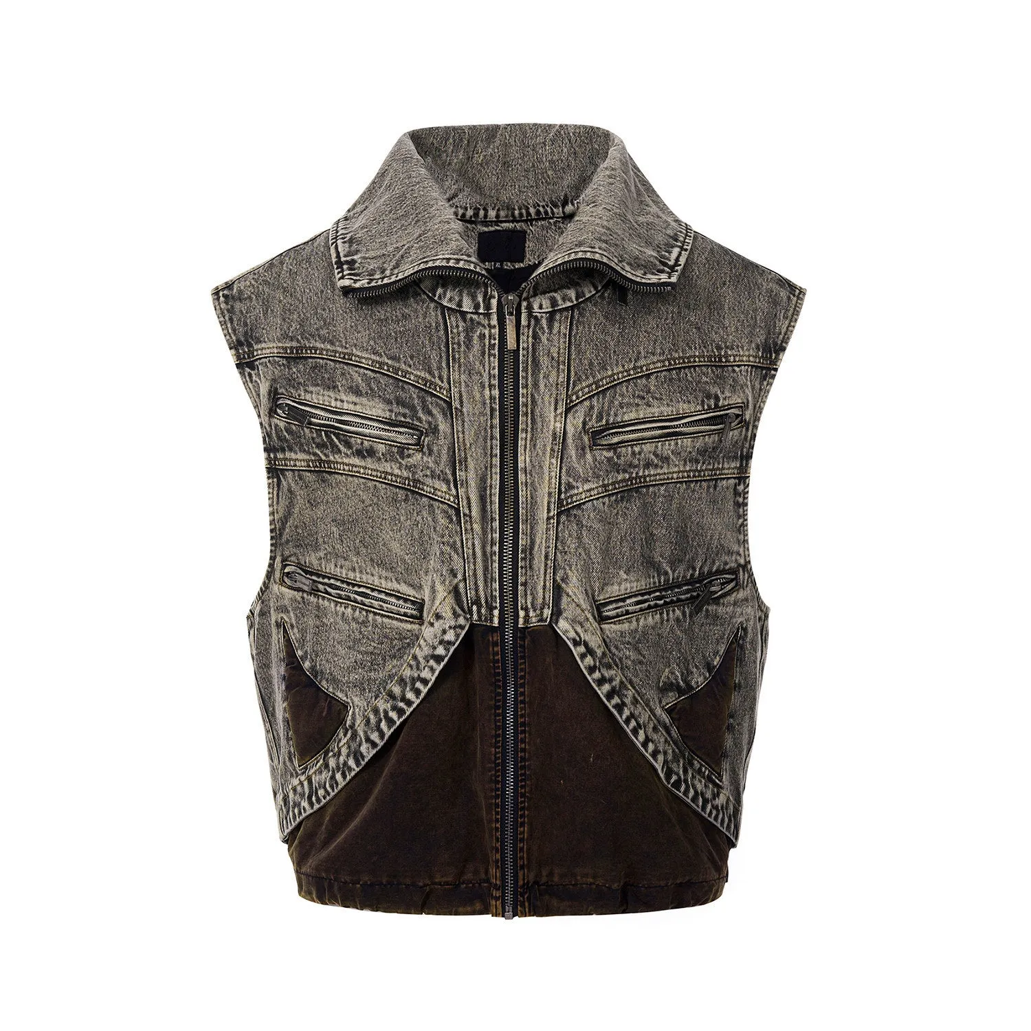 Men's sleeveless denim vest with front zipper in casual summer styling
