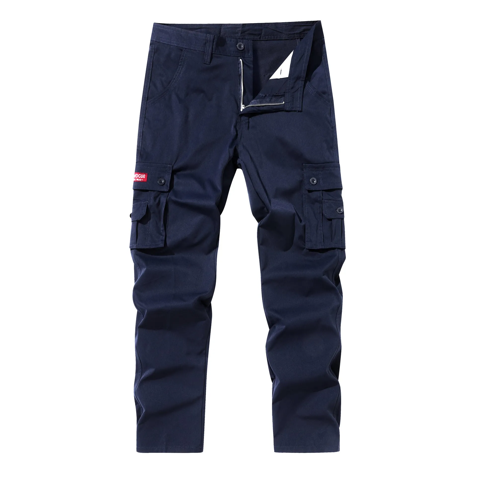 Multi-pocket cargo trousers in pure cotton with straight leg and drawstring mid waist in khaki green