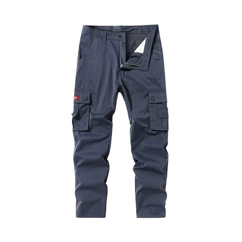 Multi-pocket cargo trousers in pure cotton with straight leg and drawstring mid waist in khaki green