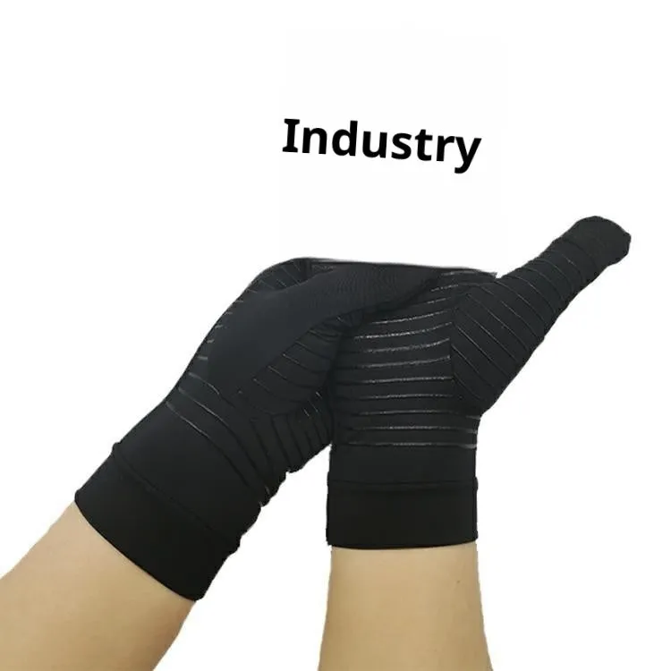 Copper fibre full finger touch screen gloves in Black with non-slip surface, knitted fabric construction