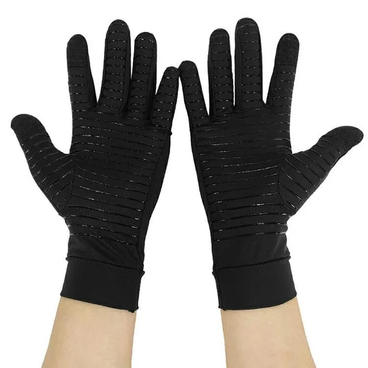 Copper fibre full finger touch screen gloves in Black with non-slip surface, knitted fabric construction