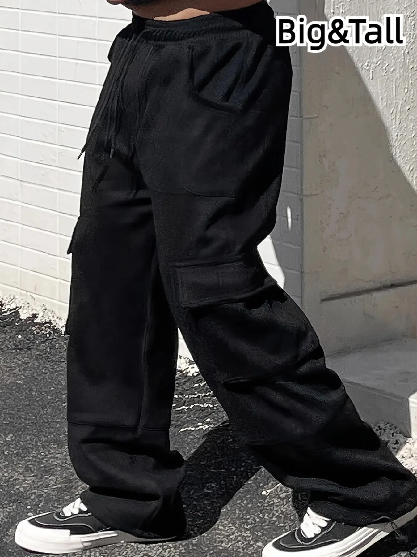 Loose wide leg American gray track sweatpants for teenagers in plus size, black colour, elastic waistband, polyester fibre
