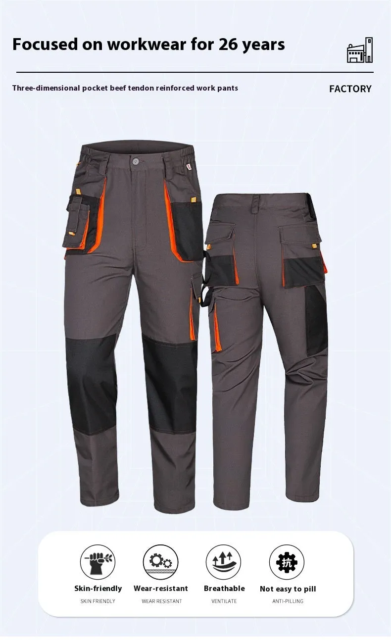 Men's dark gray multi-pocket cargo pants with large pockets and polyester fabric