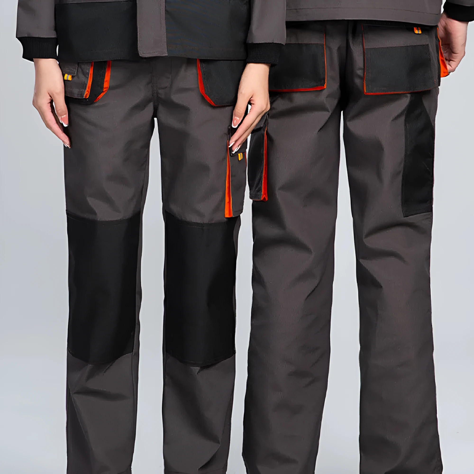 Men's dark gray multi-pocket cargo pants with large pockets and polyester fabric