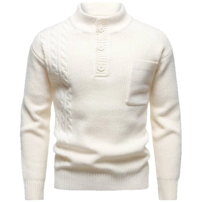 Mens Henry stand collar sweater in beige with batwing sleeves and ribbed hem, available in sizes M to 4XL